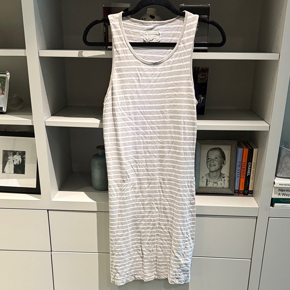Current/Elliott distressed Gray Striped dress